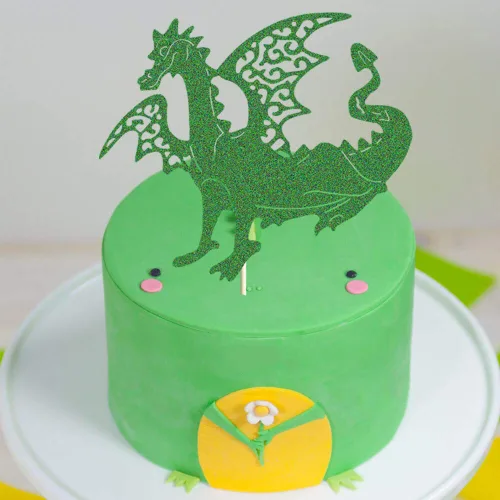 Miniatura 2 de Decoración de pastel de dragón, decoración de pastel de fiesta de cumpleaños de dinosaurio, dinosaurio jurásico de la selva T-Rex rugido feliz