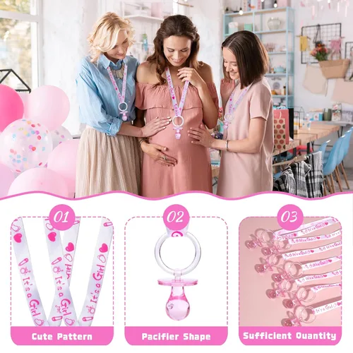 Miniatura 2 de 72 bonitos collares de chupete para baby shower, recuerdos de fiesta de niñas y niños, revelación de género, juego de collar de baby shower (rosa)