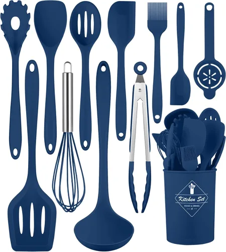 Juego de utensilios de cocina, 12 piezas de utensilios de cocina de silicona (apto para lavavajillas), juego de espátulas resistentes al calor a 392