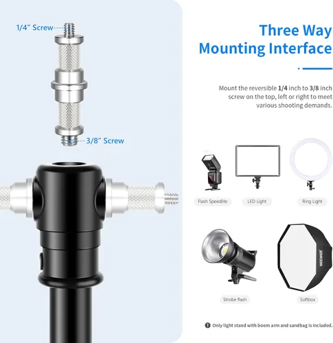 Miniatura 3 de Neewer Soporte de Luz de Fotografía 2 en 1, Aleación de Aluminio de 9.7 pies Trípode Resistente Heavy Duty con Brazo Boom de 3.8 pies y Bolsa