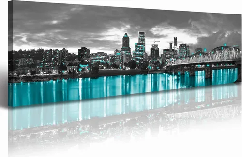Miniatura 32 de JiazuGo Phoenix Skyline Arte de Pared en Lienzo - Paisaje Urbano de Arizona Enmarcado (14x48 Pulgadas) Negro y Blanco con Amarillo, Decoración