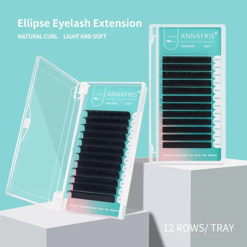 Miniatura 7 de Extensión de pestañas elipse planas, 0.008 in, rizo D, 0.315-0.591 in, natural, suave, negro mate, pestañas postizas individuales, puntas divididas