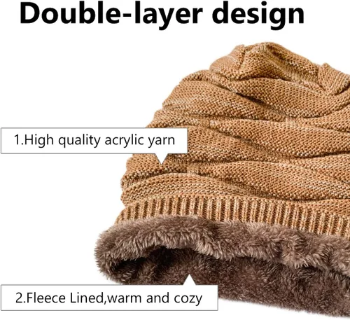 Miniatura 5 de Conjunto de gorro y bufanda para mujer para niñas, gorro de esquí de invierno de punto cálido con forro polar