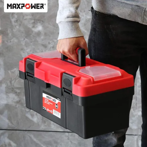 Miniatura 9 de MAXPOWER Caja de herramientas de 16 pulgadas, caja de herramientas pequeña de plástico con pestillo y bandeja extraíble, caja de herramientas
