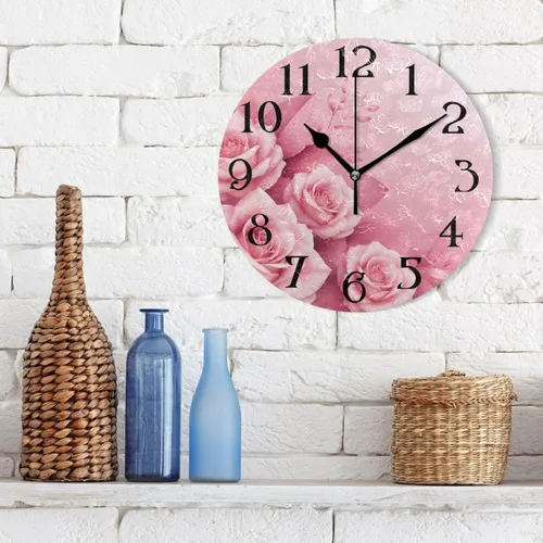 Miniatura 5 de ALAZA Reloj de pared rosa con rosas rosadas, reloj silencioso de baño de 9.5 pulgadas, redondo, funciona con pilas, de cuarzo, para sala de estar
