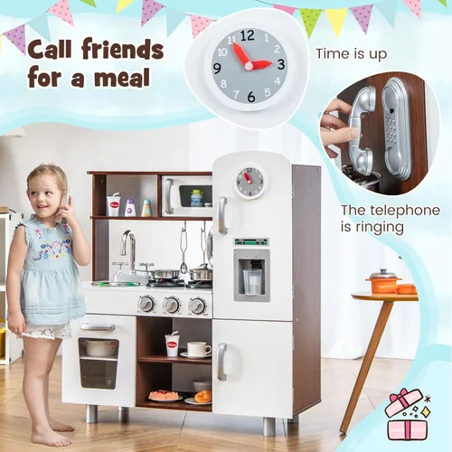 Miniatura 3 de KOTEK Juego de cocina para niños, juego de cocina de madera para niños pequeños con dispensador de agua con luces sonidos, estufa, horno, nevera