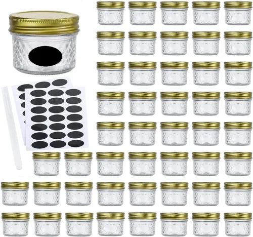 Miniatura 8 de Tarros de vidrio de 4 onzas con tapas y bandas, pequeños frascos de conservas para caviar, hierbas, gelatina, mermeladas, mini tarros de boca ancha