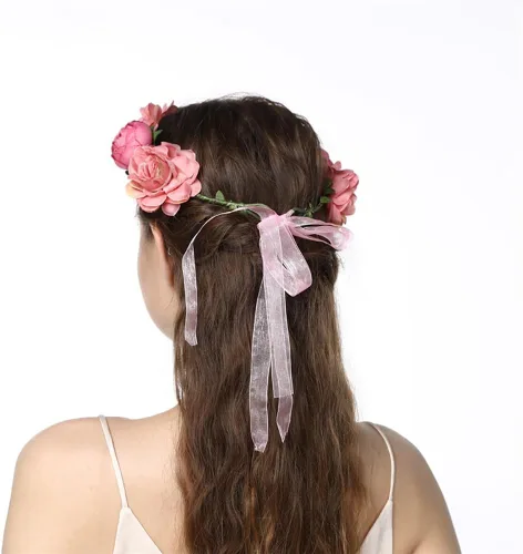 Miniatura 4 de ccHuDE Flower Crown Headband Rose Peony Hairband Garland Wedding Headpiece Bridal Floral Crown Flower Headpiece Pink