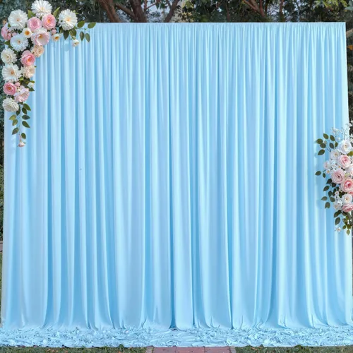 Miniatura 4 de Cortina de telón de fondo azul bebé de 10 x 8 pies sin arrugas para fiestas, cortinas de fondo de fotos de poliéster azul claro para cumpleaños