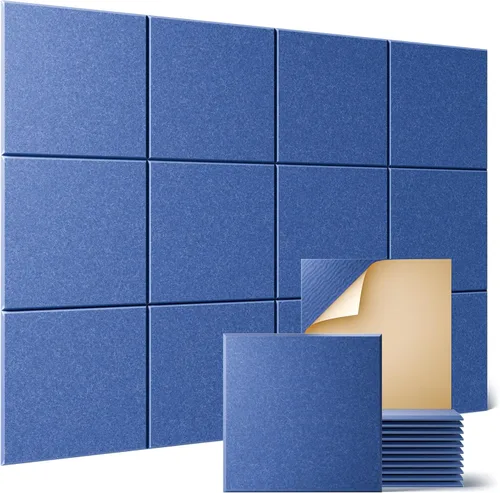 Miniatura 64 de Sonicism Paquete de 12 paneles acústicos forrados en X con autoadhesivo, paneles de espuma a prueba de sonido de 12 x 12 x 0.4 pulgadas, paneles