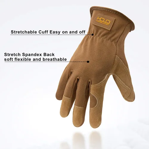 Miniatura 2 de HANDLANDY HLDD Men Leather Gardening Gloves, Utility Work Gloves for Gardening, Yardwork, Construction, Mechanics Marrón-2 pares