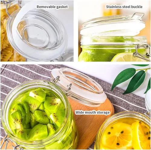 Miniatura 4 de Tarros de almacenamiento de alimentos de vidrio de 32 onzas con tapas herméticas de abrazadera, juego de 4 recipientes de vidrio herméticos