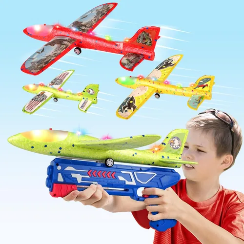Paquete de 3 juguetes de avión lanzador para niños, avión planeador de espuma LED de 12.6 pulgadas, 2 aviones catapulta con modo de vuelo, juguetes