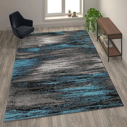 Miniatura 36 de Flash Furniture Rylan Collection - Alfombra contemporánea de olefinas azules, de pelo alto, 2 x 10 pies, respaldo de yute, pasillo, entrada