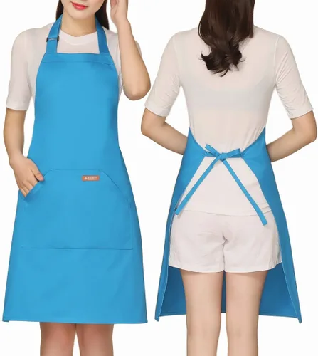 Miniatura 10 de NEWGEM Delantal 100% algodón con espalda cruzada para mujer con 2 bolsillos, correas de botón ajustables, sin dolor de cuello, delantal de chef