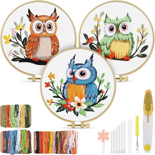 Miniatura 14 de TINDTOP 3 juegos de kit de práctica de bordado, kit de bordado de mariposas y flores para principiantes incluye tela, aros, hilos para amantes