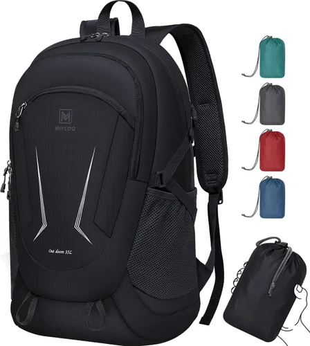 Miniatura 10 de MIYCOO Mochila - Mochila plegable ultraligera para viajes, campamento, senderismo, mochila plegable impermeable para hombres y mujeres, color negro