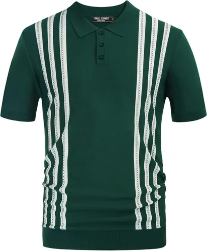 PJ Paul Jones Polo de punto vintage a rayas para hombre, manga corta, de punto de golf, polo