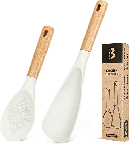 Cuchara de cocina y cuchara de arroz para utensilios de cocina antiadherentes, ideal para cocinar y servir silicona mate resistente sin BPA, cuchara