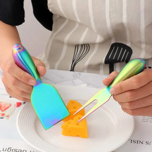 Miniatura 4 de Buyer Star Rainbow - Juego de 4 cuchillos de queso de acero inoxidable, mini cuchillos para queso, accesorios para tablero de charcutería, cuchillo