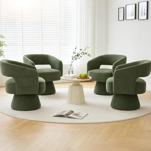 Miniatura 17 de ClinQ Silla giratoria de barril acento, juego de sillas redondas tapizadas de teddy extragrandes, silla de tocador moderna de lujo de 360°