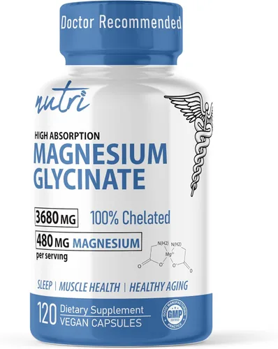 Nature's Fusions Nutri Glicinato de magnesio puro 3680 mg - (proporciona 480 mg de magnesio elemental), quelado para alta absorción, no tamponado