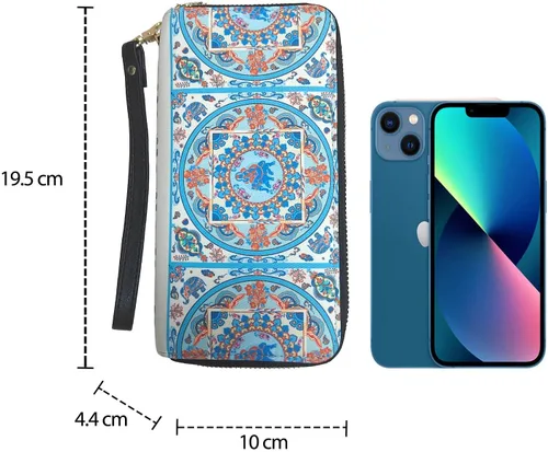 Miniatura 5 de LATH.PIN Cartera bohemia con bloqueo RFID, bolso de lona con patrón de elefante con bolsillo para monedas y correa