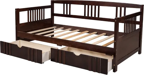 Miniatura 6 de Harper & Bright Designs Marco de cama esquinero de tamaño individual con cajones, sofá cama de madera maciza con almacenamiento y cabecero,