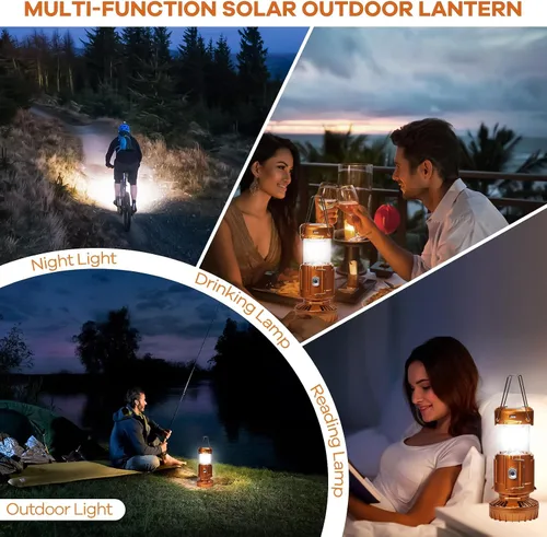 Miniatura 6 de Luz solar y ventilador 5 en 1 (dorado) - Linterna recargable con cargador de teléfono y energía portátil para huracán, emergencia, campamento, corte