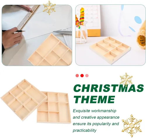 Miniatura 5 de EXCEART Caja de decoración de Navidad, bandeja de madera con divisores, 4 compartimentos, caja de almacenamiento decorativa para joyas, organizador