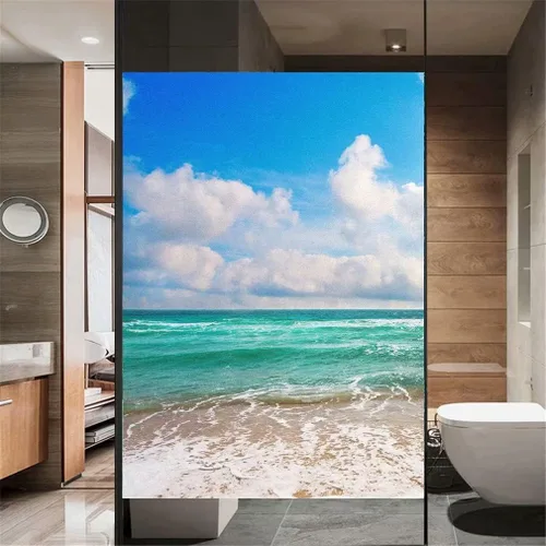 Miniatura 2 de Película decorativa para ventana esmerilada de privacidad, cubierta de puerta de vidrio con patrón de playa, 39.4 x 39.4 in (39.3 x 39.3 pulgadas)