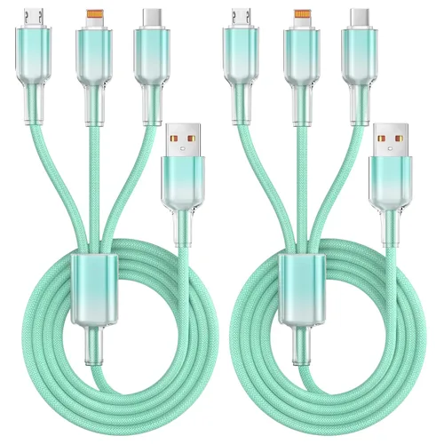 Miniatura 10 de Cable de carga múltiple (paquete de 2 cables de 4 pies) 3 en 1 para múltiples dispositivos, cable de carga universal trenzado de nailon para Negro
