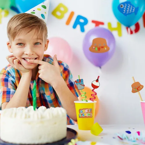 Miniatura 4 de 24 recuerdos de fiesta de pesca, suministros de fiesta de cumpleaños con temática de pesca de verano, pajitas diarias para niños, fiestas