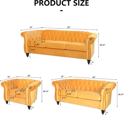 Miniatura 2 de RARZOE Chesterfield - Juego de sofá biplaza, beige, espuma, 1+2 plazas, 67 pulgadas de ancho x 32 pulgadas de profundidad x 27 pulgadas de alto