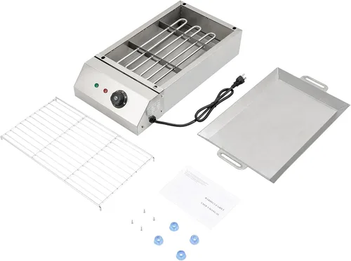 Miniatura 8 de Parrilla eléctrica, parrilla eléctrica comercial para interiores con control de temperatura a 572 °F, parrilla extraíble y placas de plancha