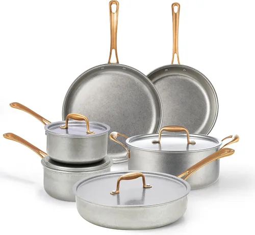 Miniatura 10 de KOKHUB Juego de utensilios de cocina de acero inoxidable de tres capas de 7 piezas, juego de ollas y sartenes retro, no tóxico, juego de cocina sin