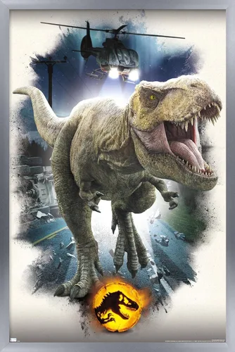 Miniatura 10 de Trends International Jurassic World: Dominion - Póster de pared focal de T. Rex, 22.375 x 34 pulgadas, versión enmarcada de madera de granero