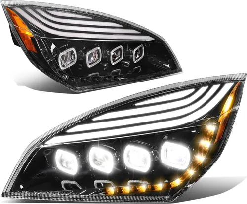 Miniatura 14 de DNA MOTORING HL-HAY-040-BK - Par de faros LED C-Halo con proyectores y barra de luz 3D, compatible con Freightliner Cascadia 08-17, carcasa negra