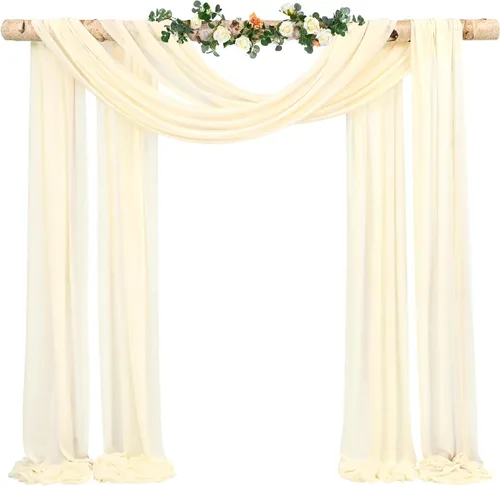 Miniatura 30 de Cortinas de arco de boda, 8 paneles de 28" x 20 pies, cortinas de tela de gasa blanca para ceremonia y recepción Blanco