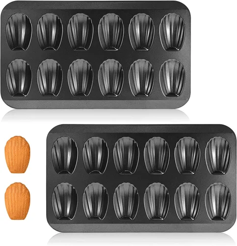 Paquete de 2 moldes Madeleine para hornear, 12 cavidades resistentes en forma de concha para hornear, molde antiadherente para hornear galletas para