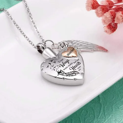 Miniatura 4 de misyou Collar de cremación de corazón para cenizas, joyería de cremación con 12 piedras natales, collar de urna conmemorativa de alas de ángel