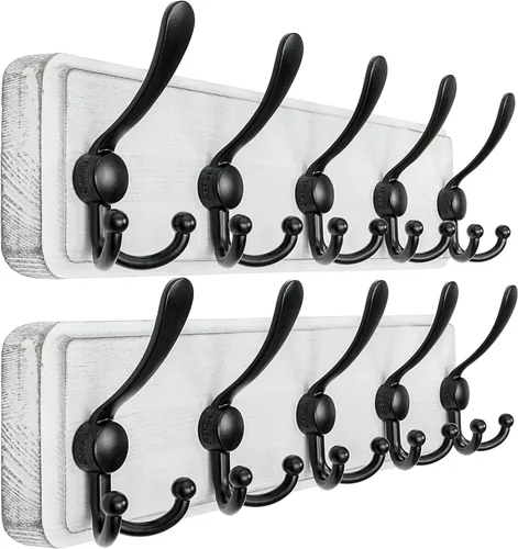 Miniatura 32 de Dseap Perchero de Pared Montado - 5 Ganchos Triangulares, Resistente, Perchero de Pared de Madera para Abriggos, Sombreros, Chaquetas, Ropa, Negro