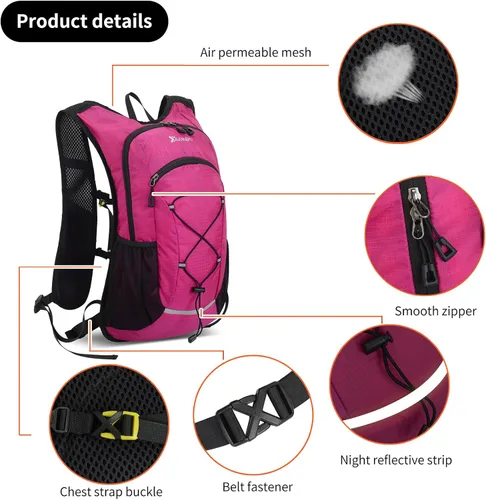 Miniatura 3 de Mochila de senderismo pequeña de 15 L Mochila de hidratación ligera para hombres y mujeres, mochila de senderismo a prueba de warterproof para Rosa