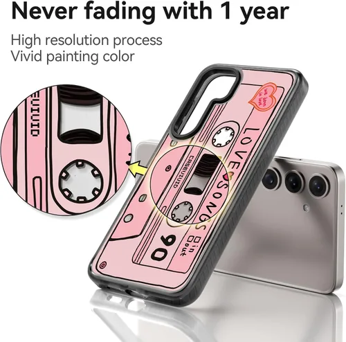 Miniatura 4 de Rosarnnah Funda compatible con Samsung Galaxy S24, bonita estética, duradera, a prueba de golpes, 6.6 pies, con diseño divertido de cinta de casete