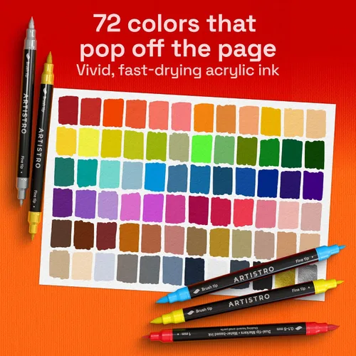 Miniatura 2 de ARTISTRO 72 marcadores de pintura acrílica, bolígrafos de pintura de doble punta + pincel fino ideal para caligrafía, perfectos para tela, rocas