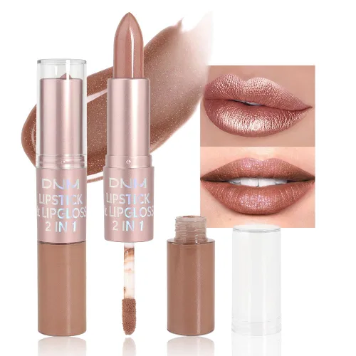 Miniatura 23 de evpct Juego de lápiz labial y brillo de labios 2 en 1 con purpurina color rosa nude metálico brillante para mujeres, de larga duración, impermeable