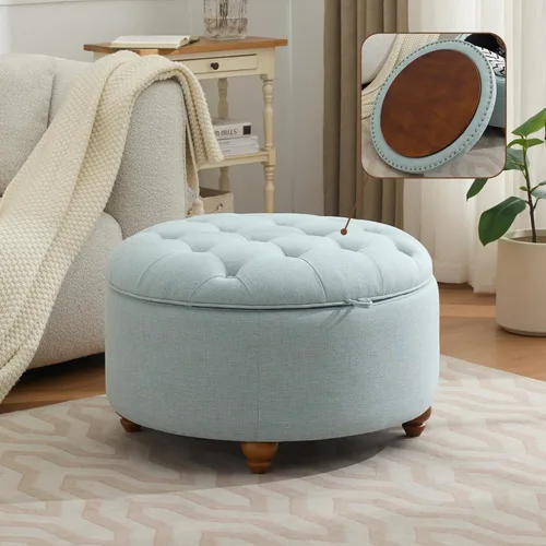 Miniatura 11 de WUTUTUEE Otomana redonda de almacenamiento de 24 pulgadas con bandeja, mesa de café circular tapizada moderna con almacenamiento, otomana tapizada