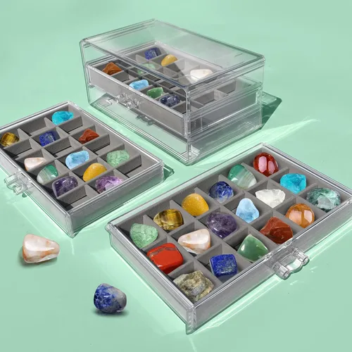 Miniatura 2 de Estuche de exhibición de rocas, caja de colección de rocas para niños y adultos Estante de exhibición de cristales, organizador y estuche