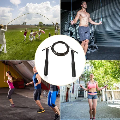 Miniatura 7 de Cuerda ajustable de acero 360 de alta velocidad de 9.8 pies, asas antideslizantes, ligera, 6.17 oz de rotación suave para entrenamiento de fitness