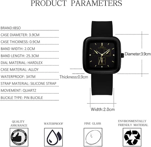 Miniatura 6 de IBSO BOERNI AIBISINO Relojes de cuarzo para mujer, esfera cuadrada, relojes casuales de silicona con correa de moda para niñas